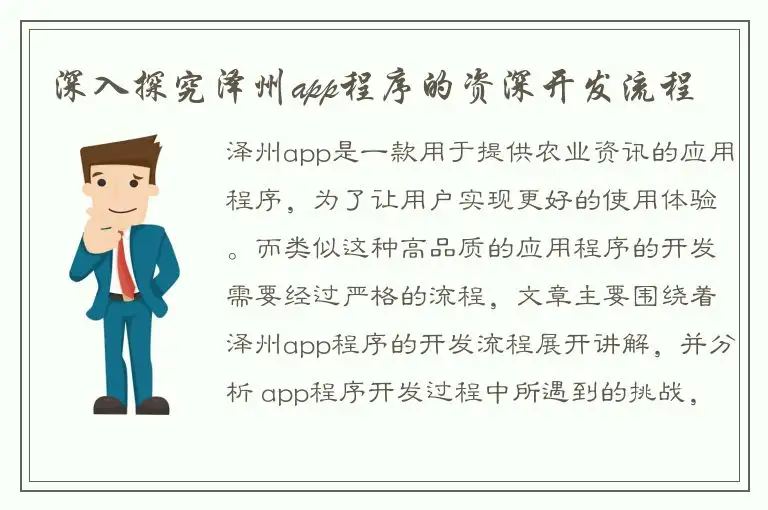 深入探究泽州app程序的资深开发流程