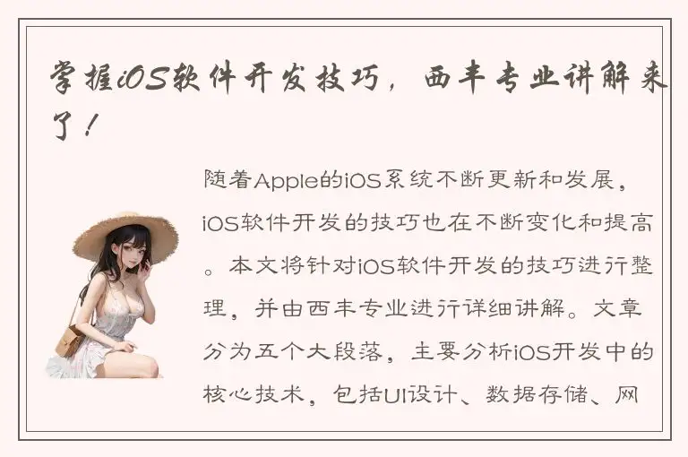 掌握iOS软件开发技巧，西丰专业讲解来了！