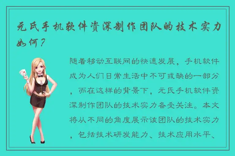 元氏手机软件资深制作团队的技术实力如何？