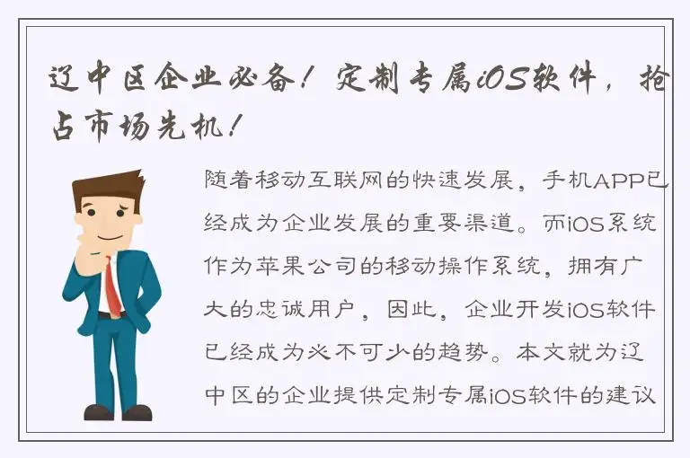 辽中区企业必备！定制专属iOS软件，抢占市场先机！