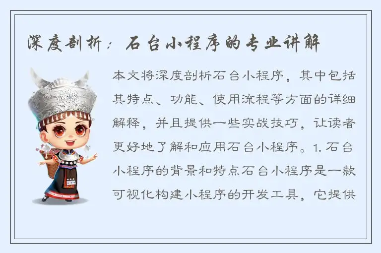 深度剖析：石台小程序的专业讲解