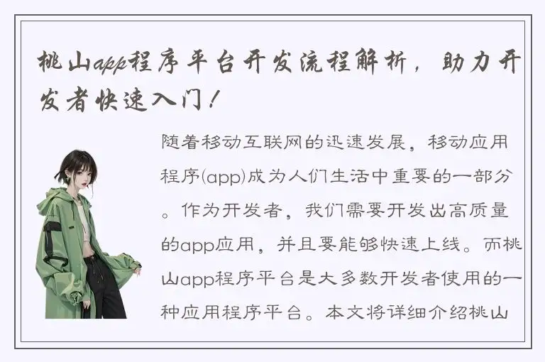 桃山app程序平台开发流程解析，助力开发者快速入门！