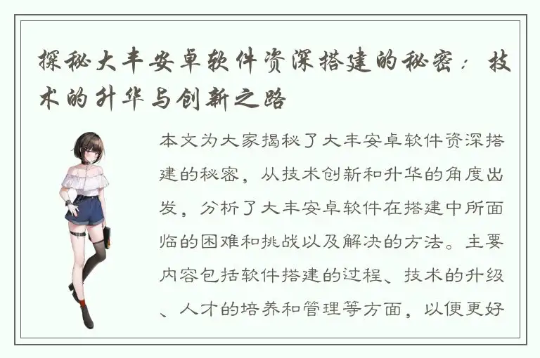 探秘大丰安卓软件资深搭建的秘密：技术的升华与创新之路