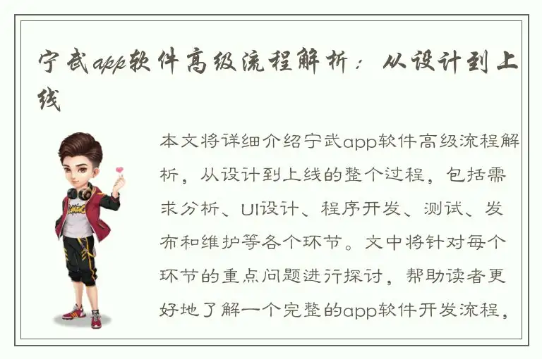 宁武app软件高级流程解析：从设计到上线