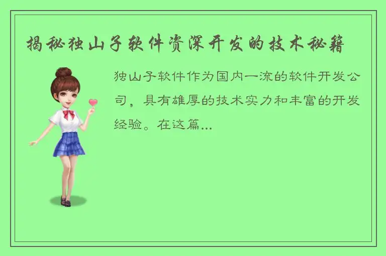 揭秘独山子软件资深开发的技术秘籍