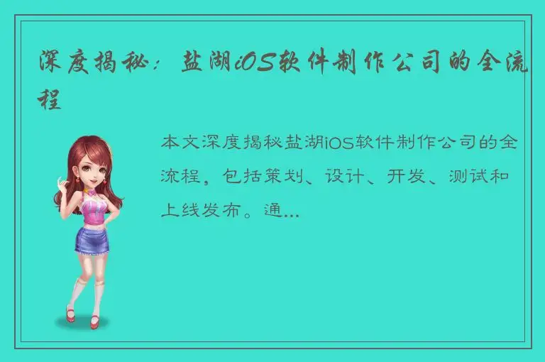深度揭秘：盐湖iOS软件制作公司的全流程