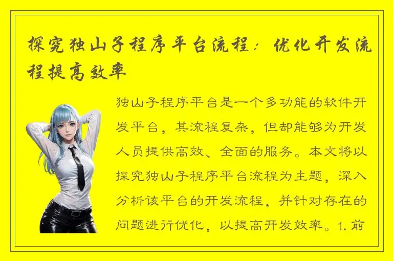 探究独山子程序平台流程：优化开发流程提高效率