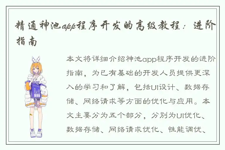 精通神池app程序开发的高级教程：进阶指南