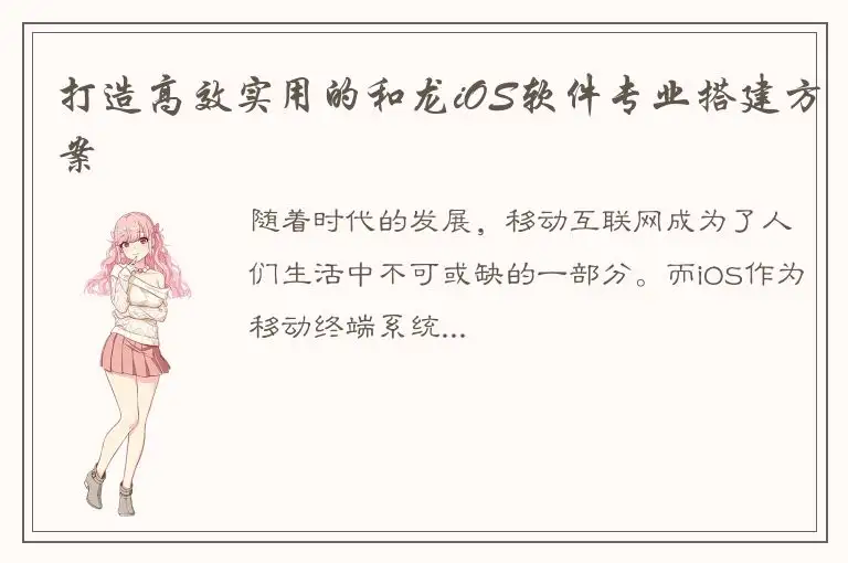 打造高效实用的和龙iOS软件专业搭建方案