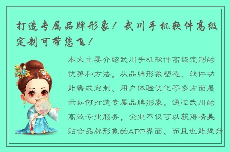 打造专属品牌形象！武川手机软件高级定制可带您飞！