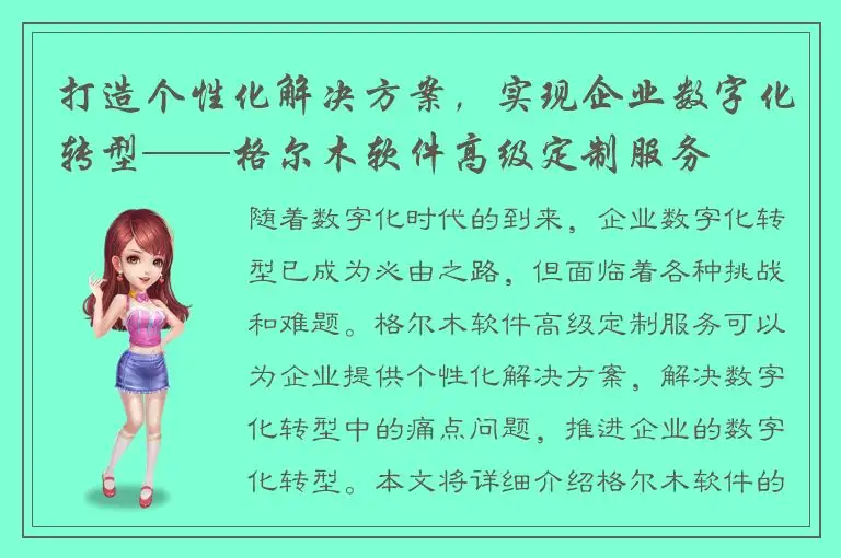 打造个性化解决方案，实现企业数字化转型——格尔木软件高级定制服务
