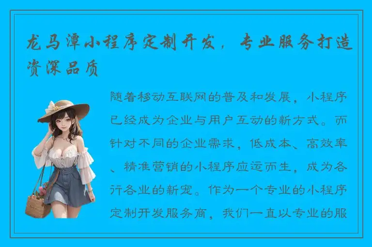 龙马潭小程序定制开发，专业服务打造资深品质