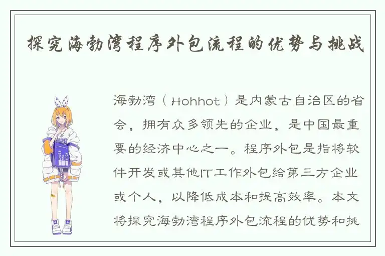 探究海勃湾程序外包流程的优势与挑战