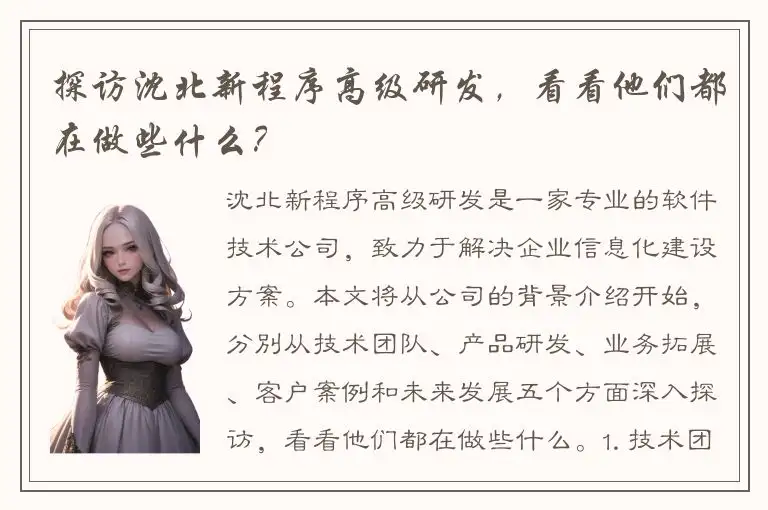 探访沈北新程序高级研发，看看他们都在做些什么？