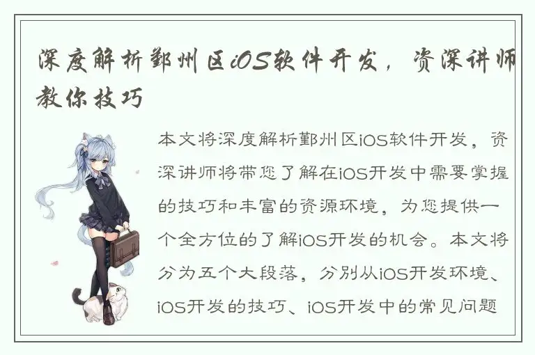 深度解析鄞州区iOS软件开发，资深讲师教你技巧