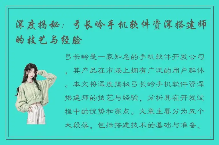 深度揭秘：弓长岭手机软件资深搭建师的技艺与经验