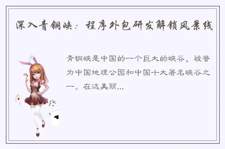 深入青铜峡：程序外包研发解锁风景线