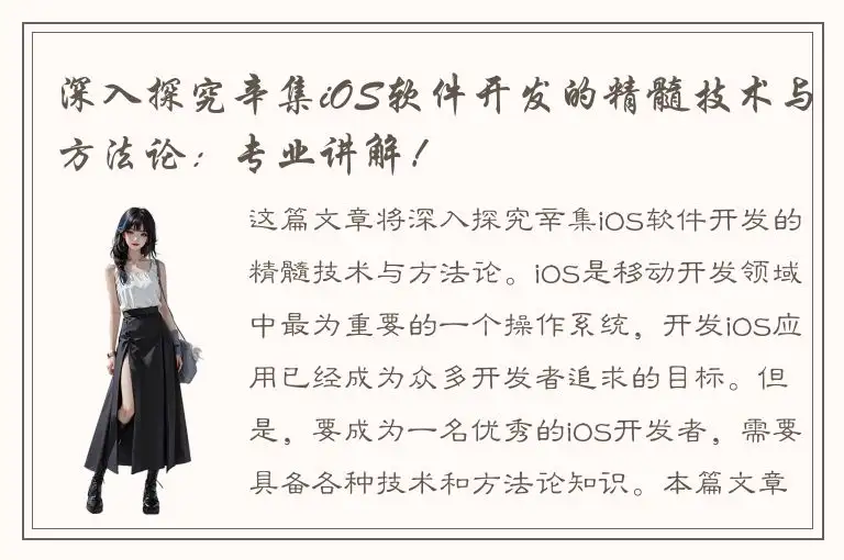 深入探究辛集iOS软件开发的精髓技术与方法论：专业讲解！