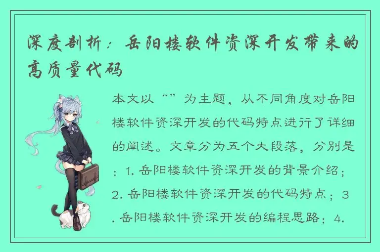 深度剖析：岳阳楼软件资深开发带来的高质量代码