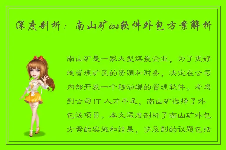 深度剖析：南山矿ios软件外包方案解析