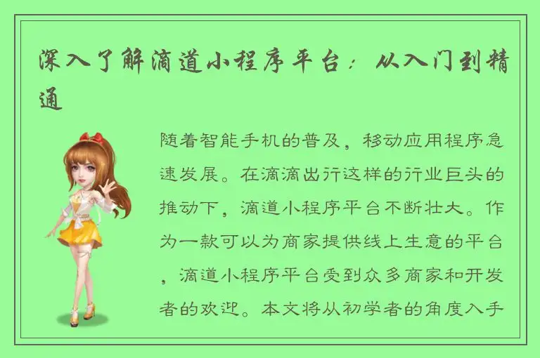 深入了解滴道小程序平台：从入门到精通