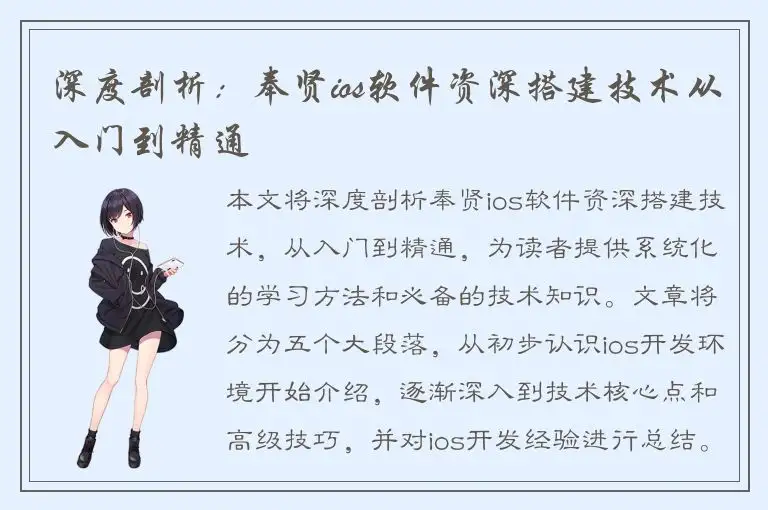 深度剖析：奉贤ios软件资深搭建技术从入门到精通
