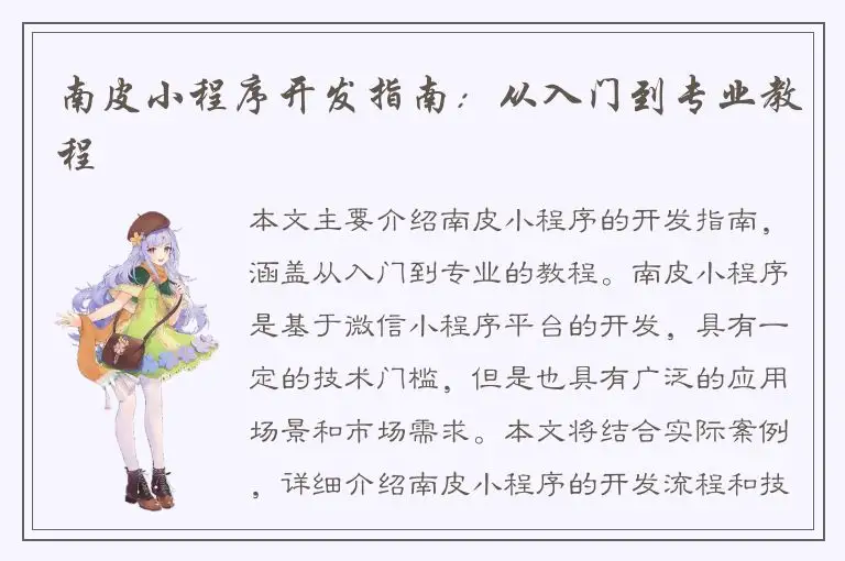 南皮小程序开发指南：从入门到专业教程