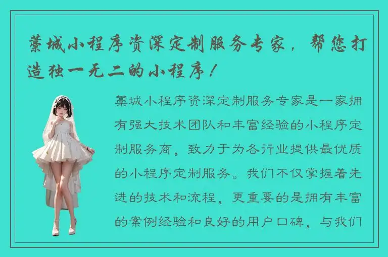 藁城小程序资深定制服务专家，帮您打造独一无二的小程序！