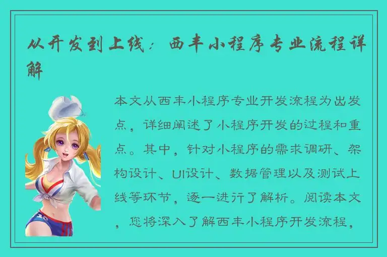 从开发到上线：西丰小程序专业流程详解