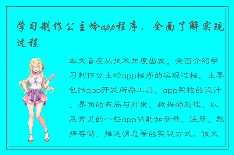学习制作公主岭app程序，全面了解实现过程