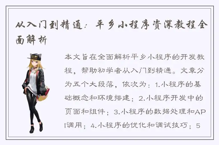 从入门到精通：平乡小程序资深教程全面解析