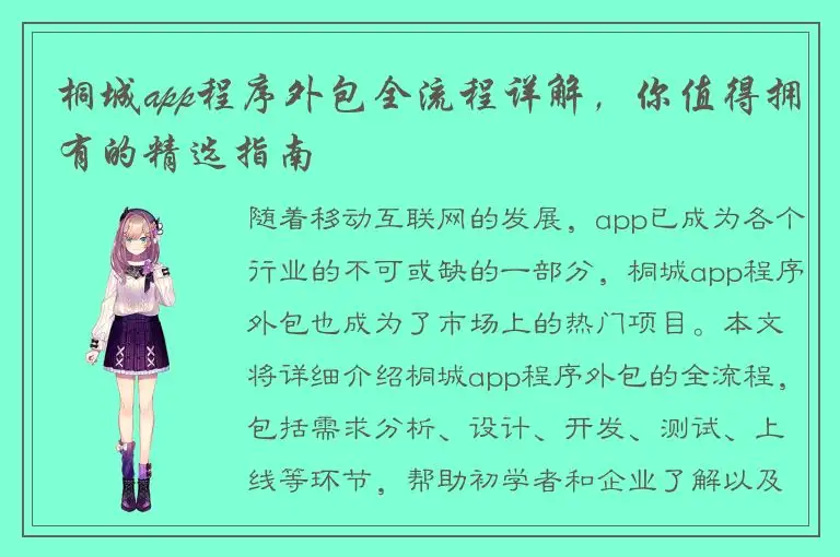 桐城app程序外包全流程详解，你值得拥有的精选指南