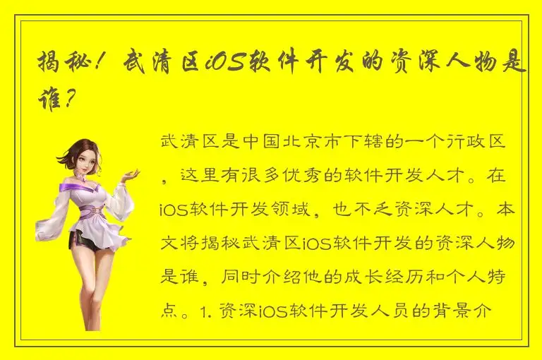 揭秘！武清区iOS软件开发的资深人物是谁？
