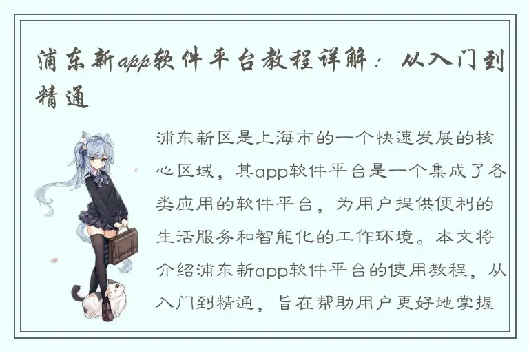 浦东新app软件平台教程详解：从入门到精通