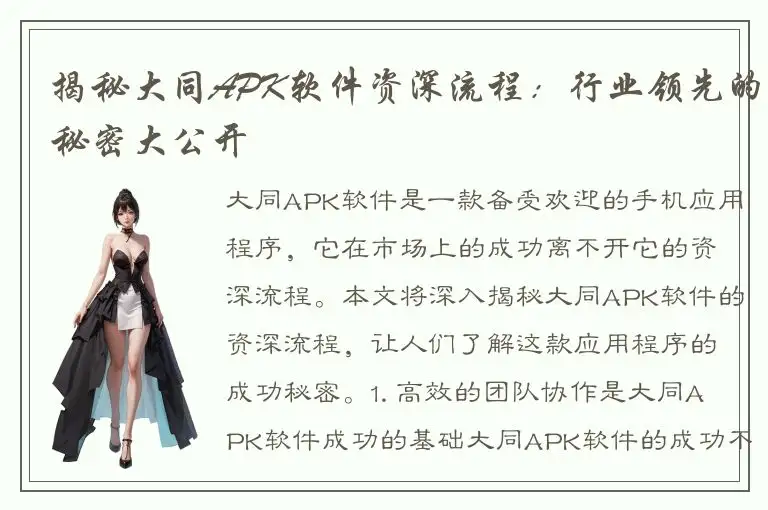揭秘大同APK软件资深流程：行业领先的秘密大公开