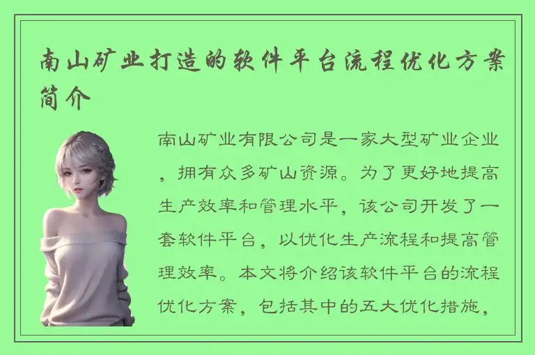 南山矿业打造的软件平台流程优化方案简介