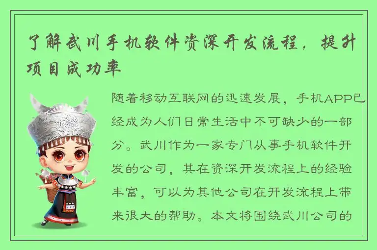 了解武川手机软件资深开发流程，提升项目成功率