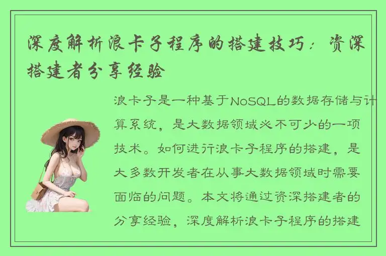 深度解析浪卡子程序的搭建技巧：资深搭建者分享经验