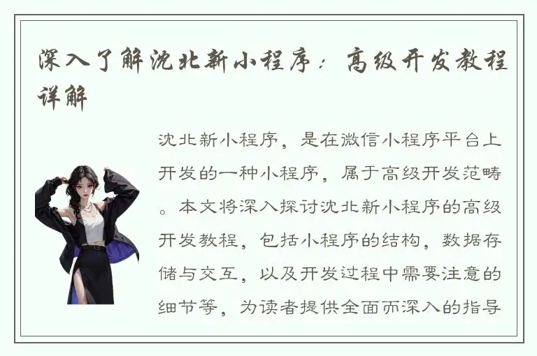 深入了解沈北新小程序：高级开发教程详解