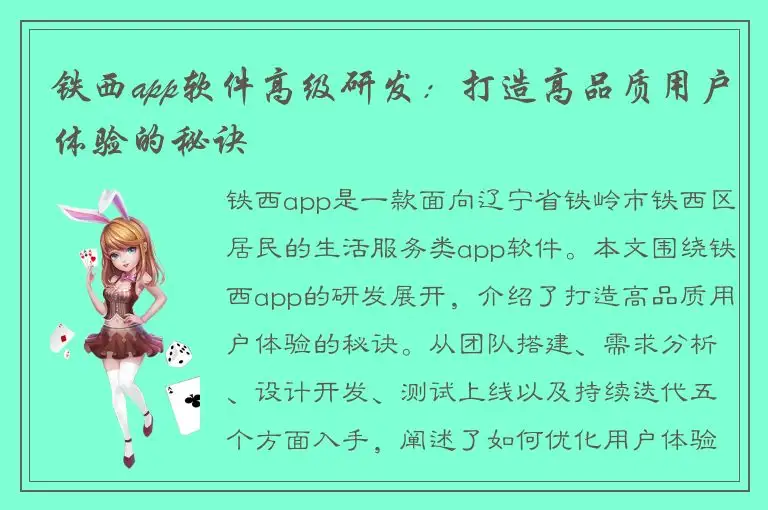 铁西app软件高级研发：打造高品质用户体验的秘诀