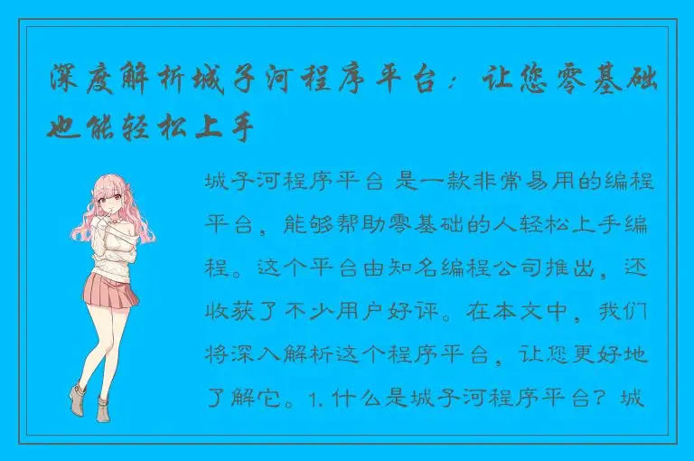 深度解析城子河程序平台：让您零基础也能轻松上手