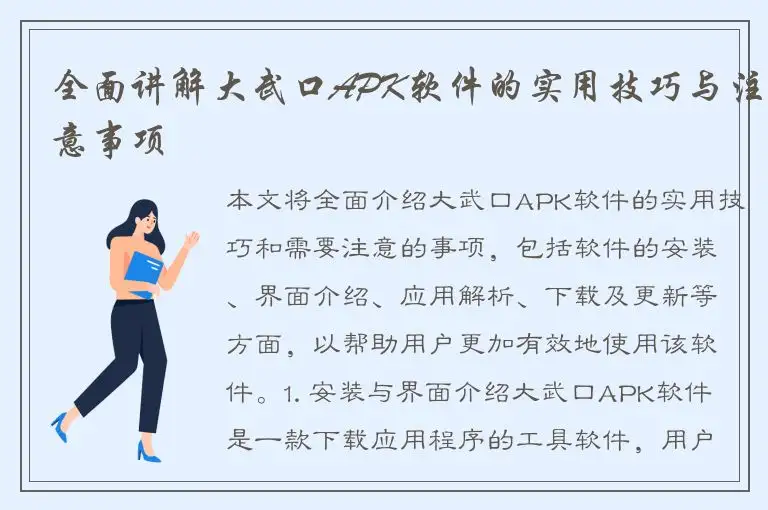 全面讲解大武口APK软件的实用技巧与注意事项