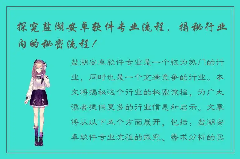 探究盐湖安卓软件专业流程，揭秘行业内的秘密流程！