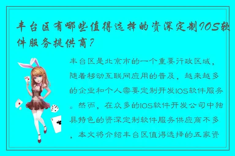 丰台区有哪些值得选择的资深定制IOS软件服务提供商？