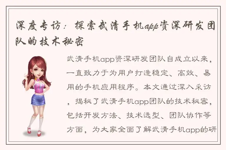深度专访：探索武清手机app资深研发团队的技术秘密