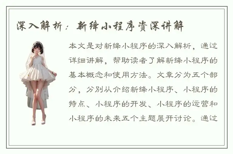 深入解析：新绛小程序资深讲解
