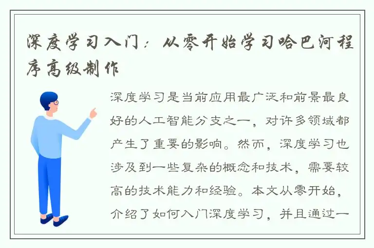 深度学习入门：从零开始学习哈巴河程序高级制作
