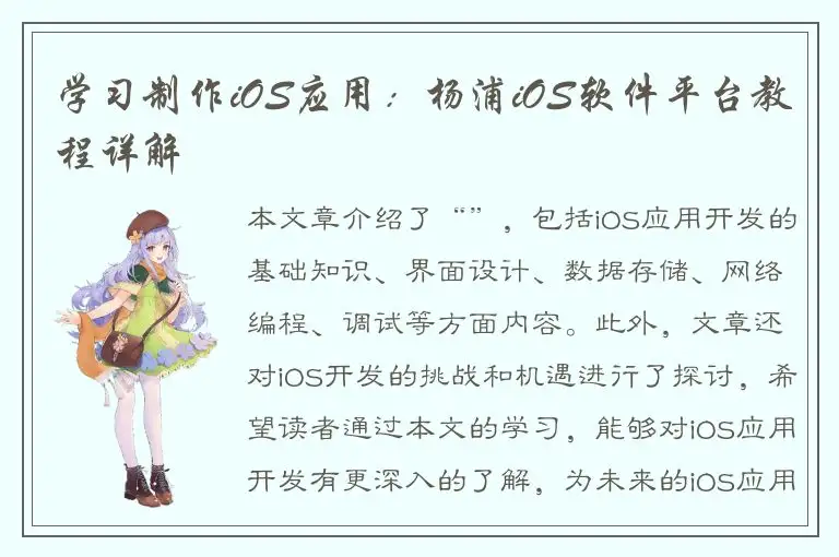 学习制作iOS应用：杨浦iOS软件平台教程详解