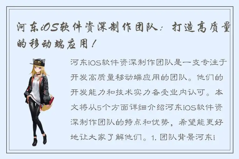 河东iOS软件资深制作团队：打造高质量的移动端应用！