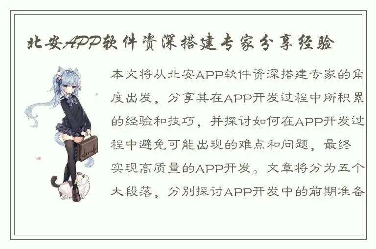 北安APP软件资深搭建专家分享经验
